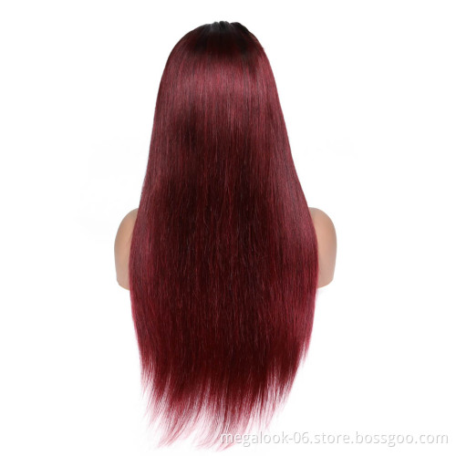 Natural Hairline And Baby Hair 99J Red Straight Preplucked Brazilian Virgin Lace Front Wig